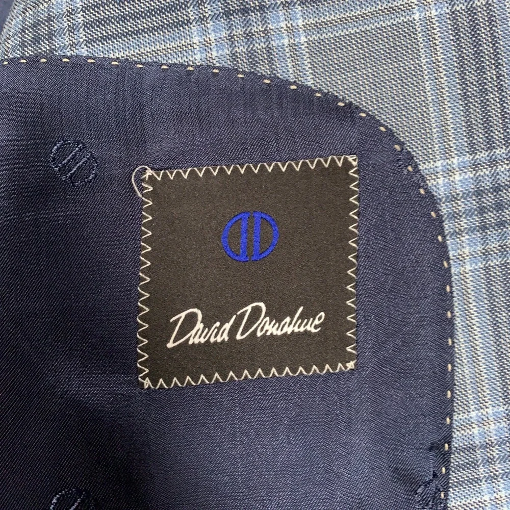 David Donahue Connor SPJ Sport Coat Mens 44R Blue Plaid Wool Blazer Two Button